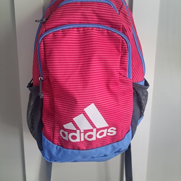 Adidas Pink & Blue Striped Backpack - Picture 1 of 9